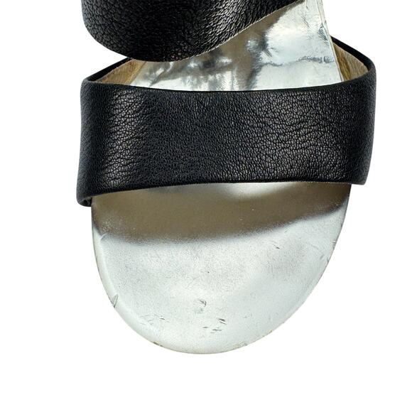 Michael Michael Kors Logo Black Leather Metallic Strappy Wedge Sandals Sz 7.5M - Picture 14 of 16